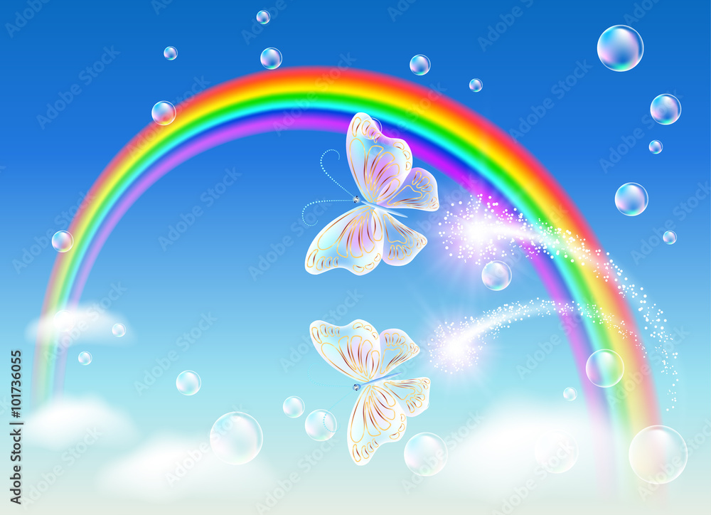 Rainbow and magic butterfly