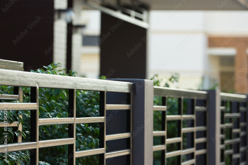 Fototapeta premium black steel fence of residential house modern style