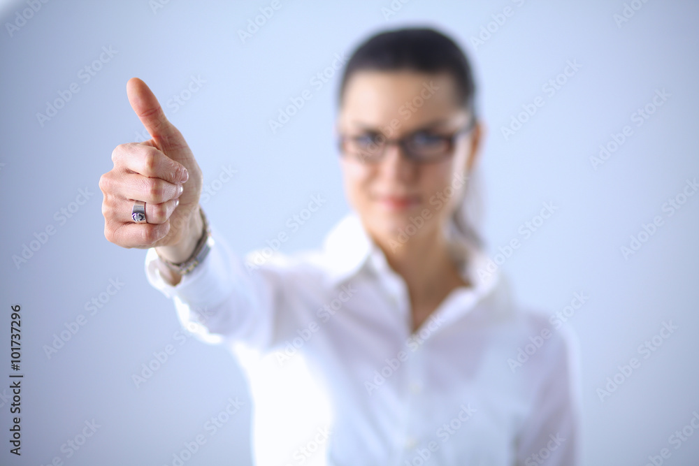 A young woman showing ok, isolated on white background A young woman showing ok, isolated on white background