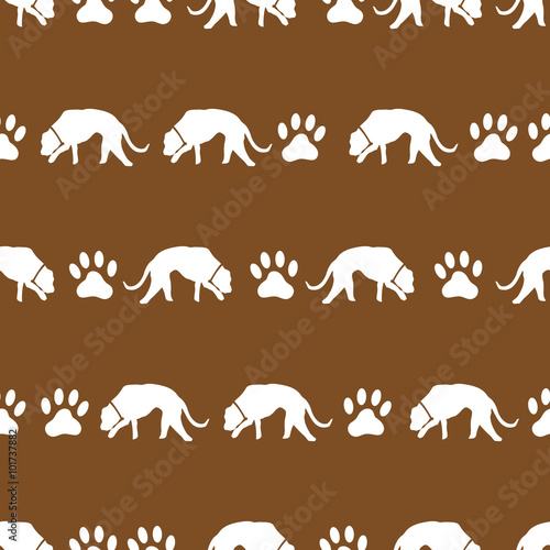 dog and footprints brown shadows silhouette in lines pattern eps10