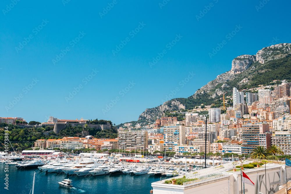 City Pier, Jetty In Sunny Summer Day. Monaco, Monte-Carlo archit