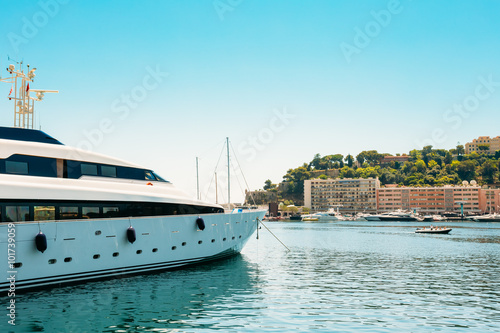 Modern Yacht Moored At City Pier, Jetty in Monaco © Grigory Bruev