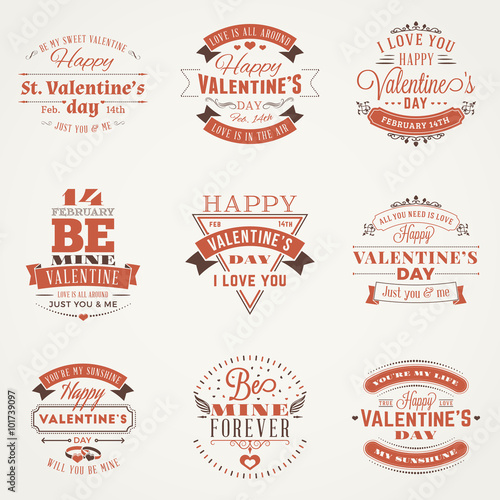 Set Of Vintage Happy Valentines Day Badges and Labels. Typography Design Template. Vector Illustration