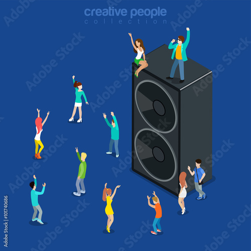 Party time music show dancing speaker flat isometric vector 3d