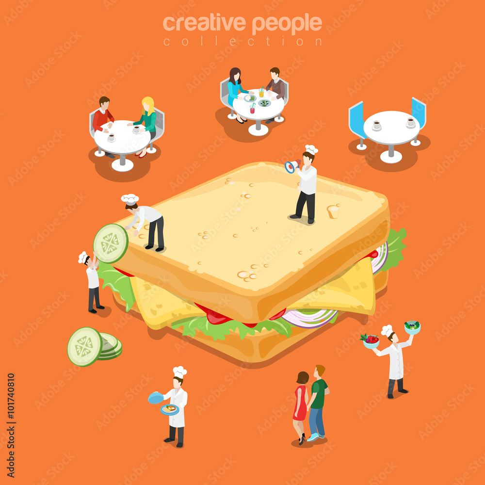 Fototapeta premium Tasty sandwich restaurant fast food menu flat vector isometric