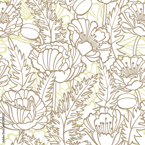 Vector Illustration. Seamless floral pattern with poppies