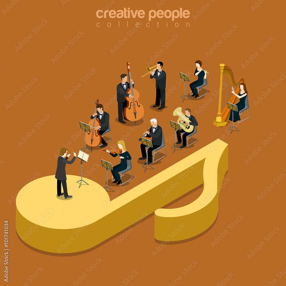 Fotografie Classic instrumental orchestra concert flat isometric vector 3d
