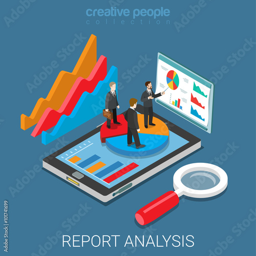 Mobile report analysis tool app flat isometric vector 3d