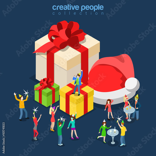 Christmas New Year winter holiday party flat isometric vector 3d