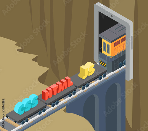 Mobile application development CSS HTML JS vector isometric 3d