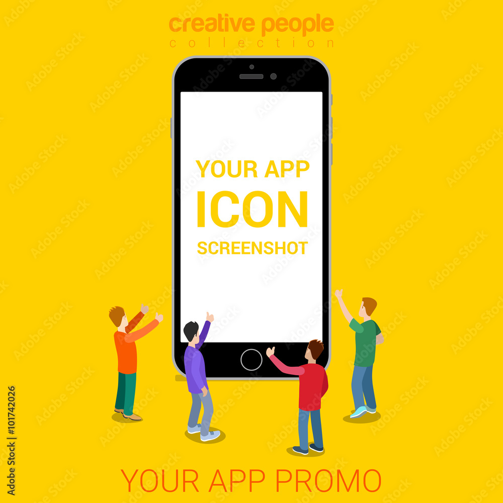 Your mobile app mockup showcase smartphone flat isometric vector Your mobile app mockup showcase smartphone flat isometric vector