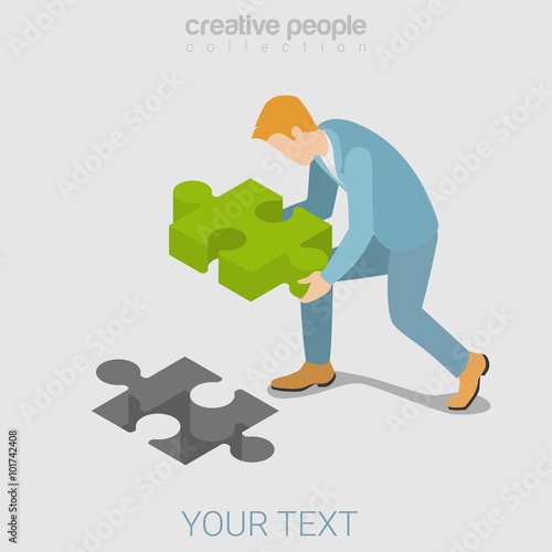 Perfect solution businessman puzzle flat 3d isometric vector