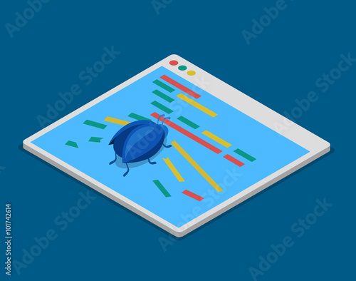 Program code bug technology coding  flat 3d isometric vector