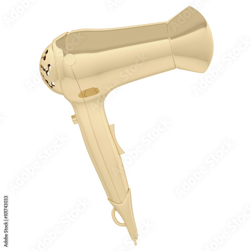 gold hair dryer isolated photo