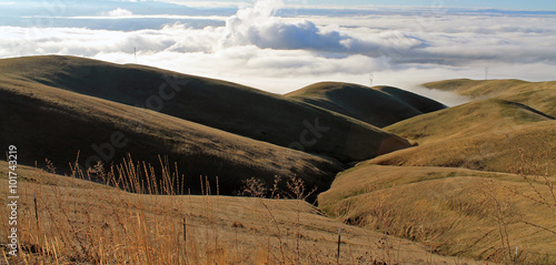 Golden Rolling Farm Fields with Thick Clouds photo