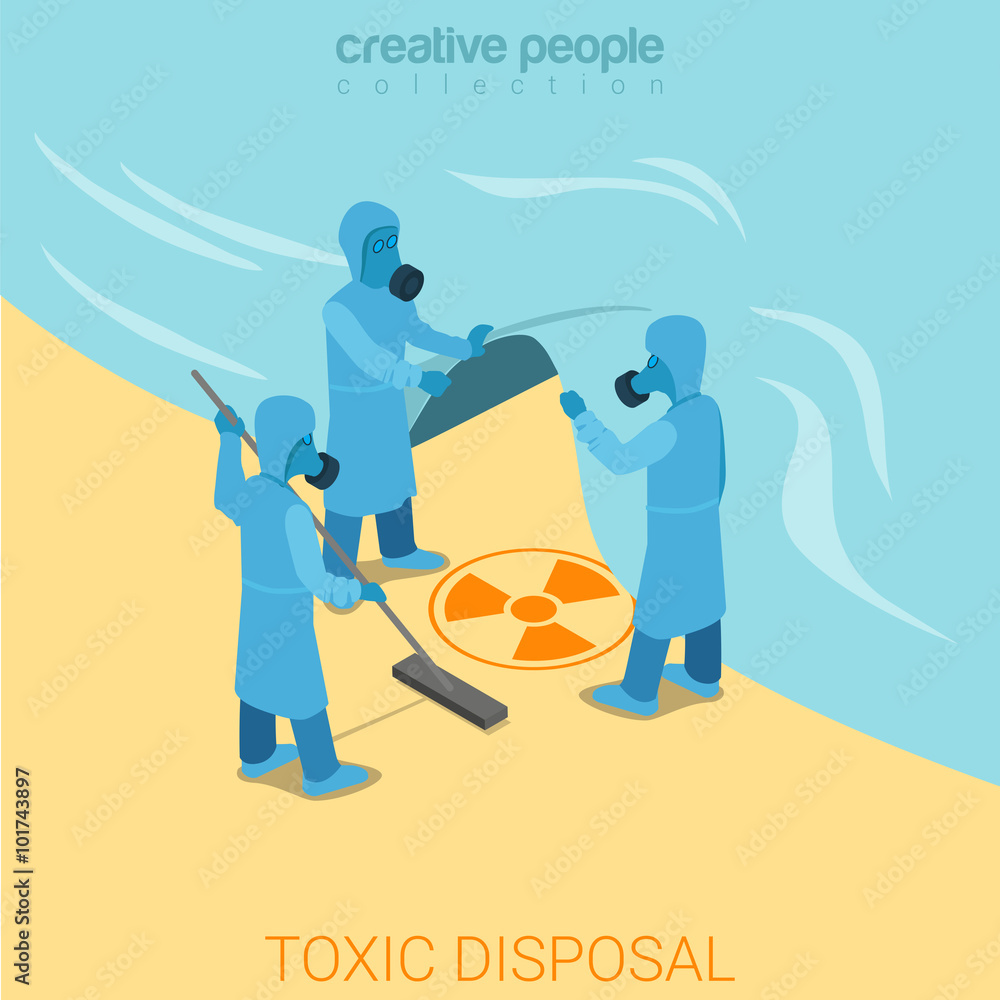 Toxic disposal nuclear wasteflat sea isometric vector 3d