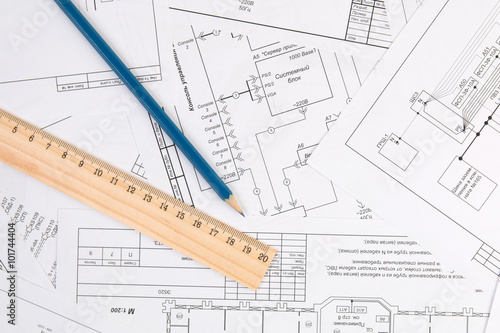 electrical engineering drawings printing, pencil and ruler