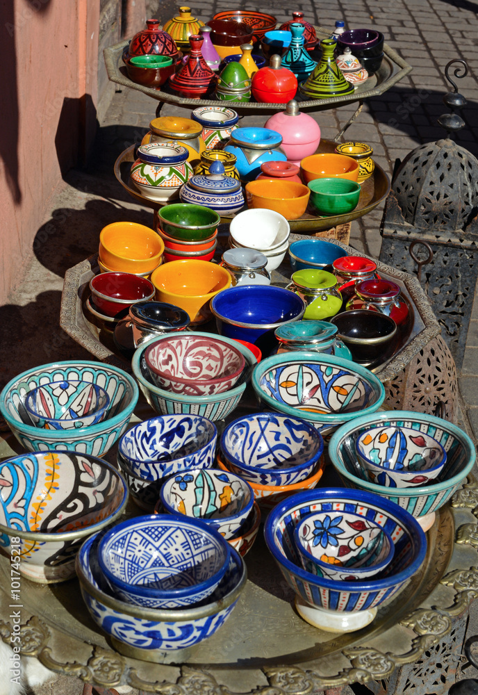 Marrakech, Morocco - January 1, 2016: Traditional ceramic pottery