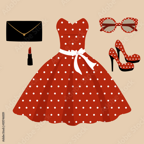 retro red dress and accessories