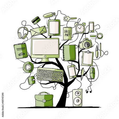 Art tree with digital office devices for your design