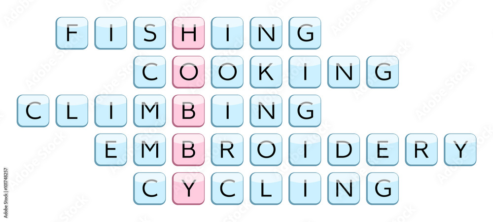 Crossword for the word Hobby (highlighted) and some examples ...