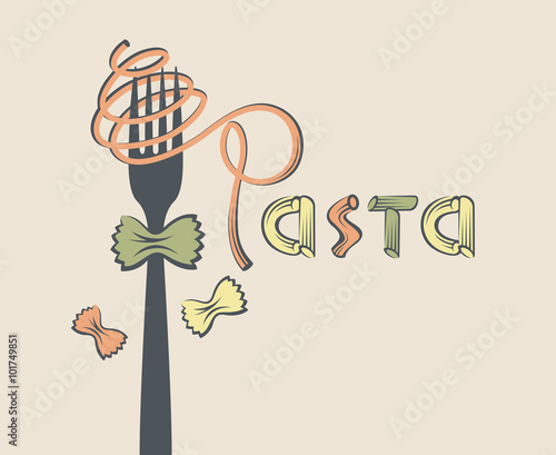 illustration of fork with pasta as text
