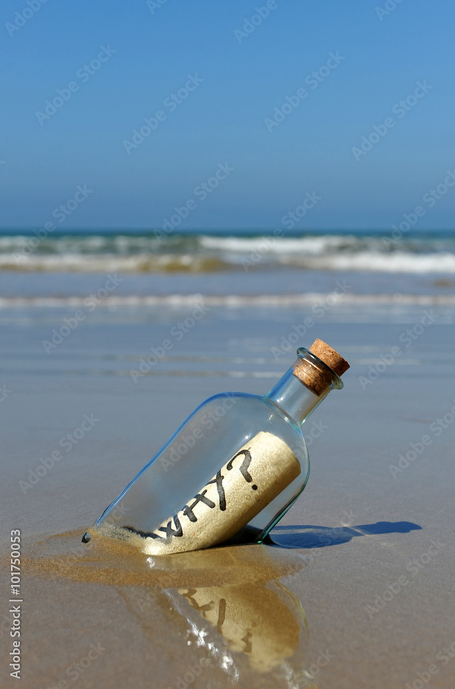 why? Bottle with question why? Bottle with question