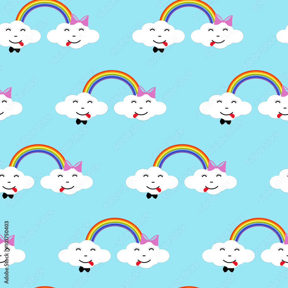 Fototapeta premium seamless pattern with clouds, a rainbow and a smile
