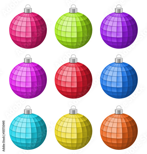 Collection Colorful Christmas Glass Balls Isolated