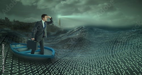 Composite image of businessman in boat