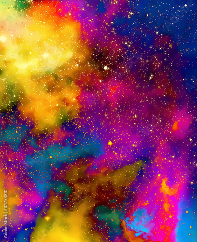 Nebula, Cosmic space and stars,  color background. fractal effect. Painting effect. Elements of this image furnished by NASA. © jozefklopacka