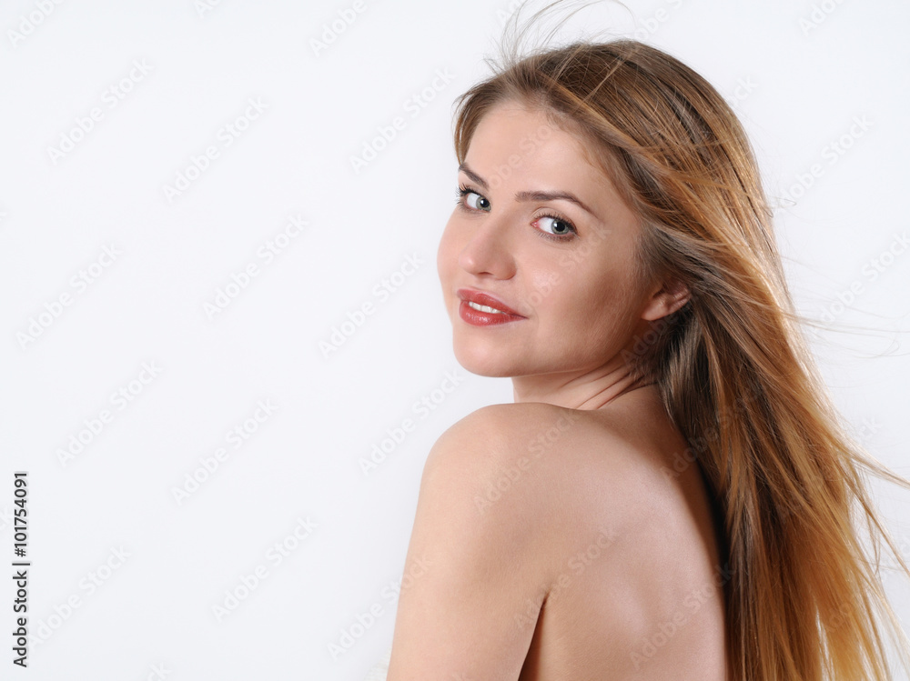 spa portrait of beautiful blonde woman over the shoulder spa portrait of beautiful blonde woman over the shoulder