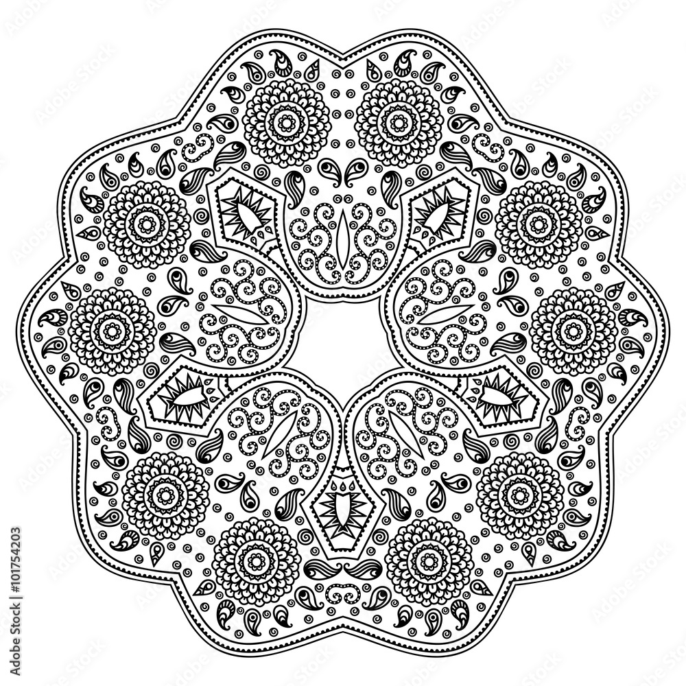 Vector henna tatoo mandala. Mehndi style.
Vector henna tatoo mandala. Mehndi style.