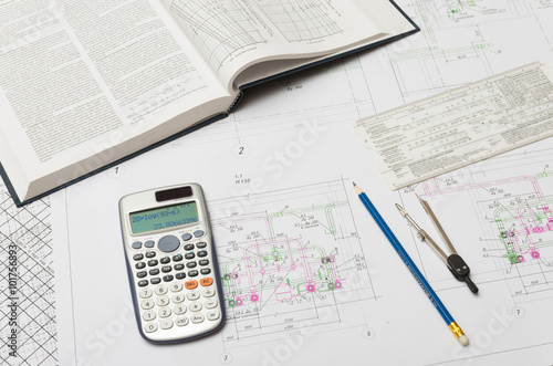 Engineering drawing with tools 