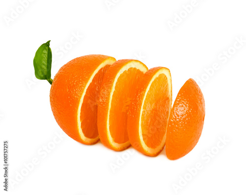  round lobules of orange stand in one row photo