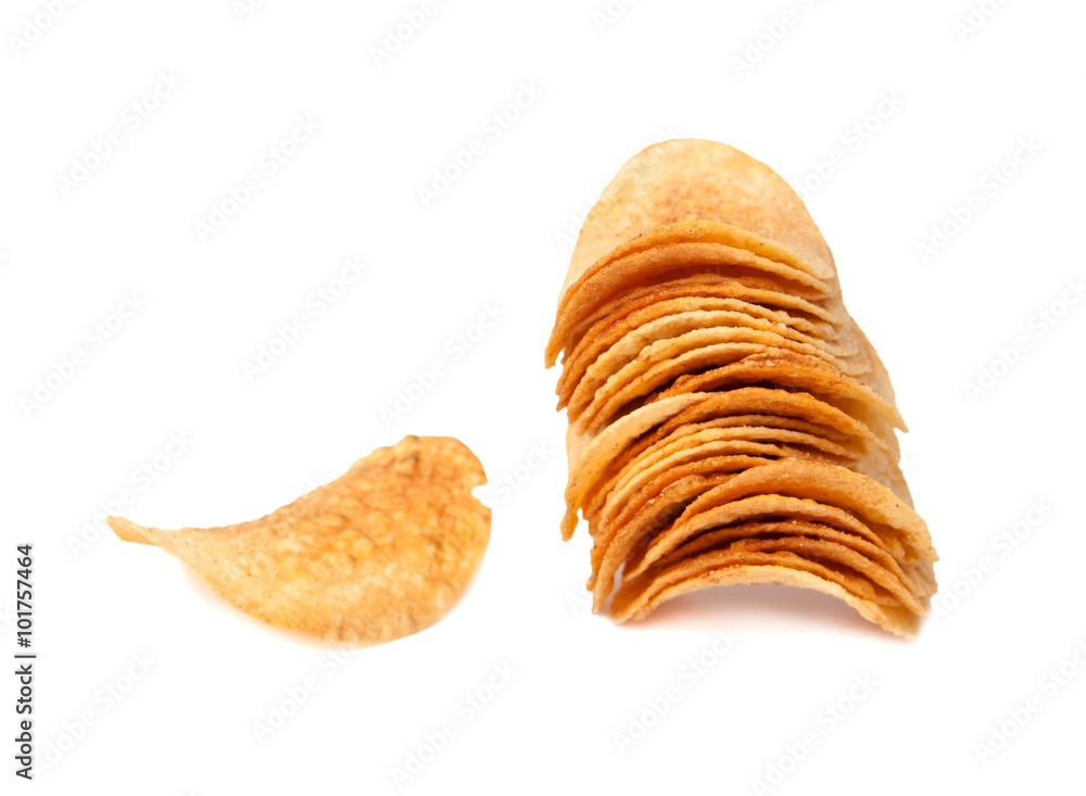 potato chips on a white background potato chips on a white background