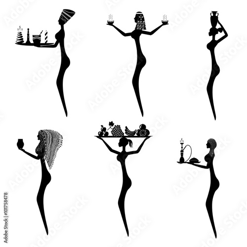 Silhouettes of sexy women in the traditional style of the indige