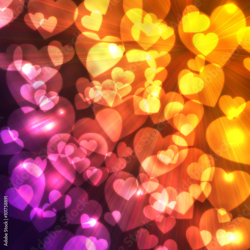 glowing bokeh in the form of heart on a dark gradient background.  This lovely bright wallpaper, background. holiday, cosmic, original, beautiful illustration for design. photo