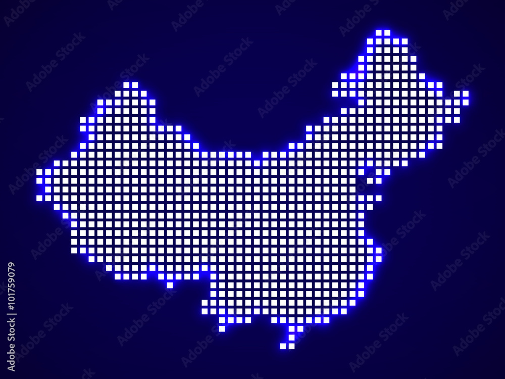 Pixel map of China. Technology style with glow effect