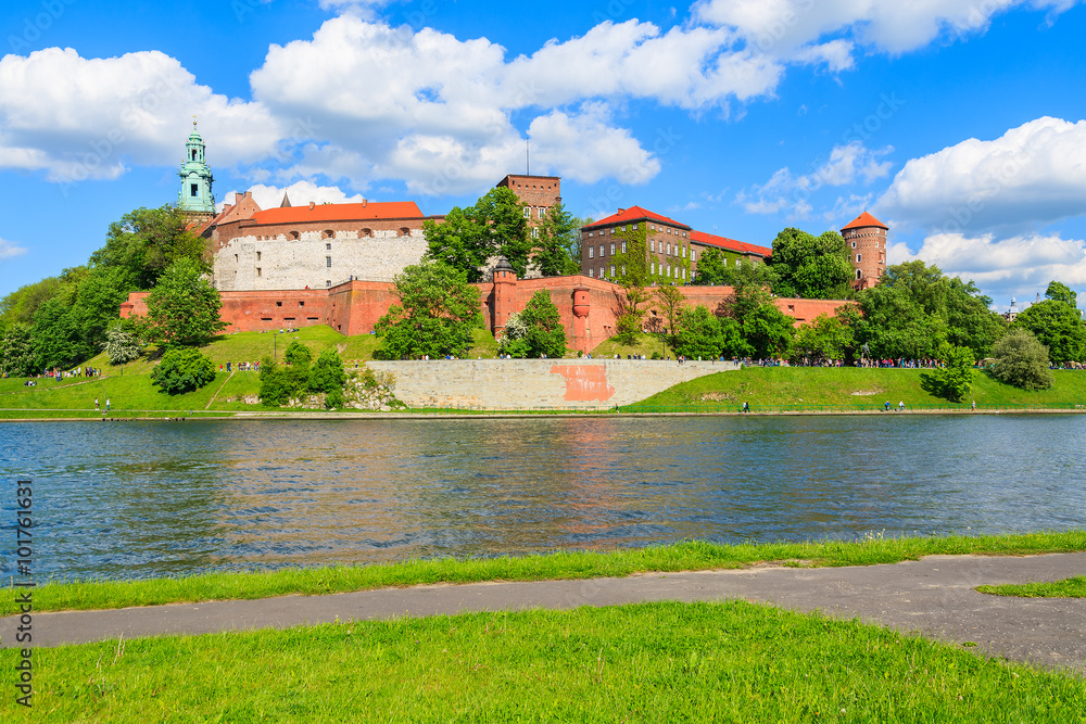 A view of Wawel castle located on bank of Vistula river in Krakow city, Poland
