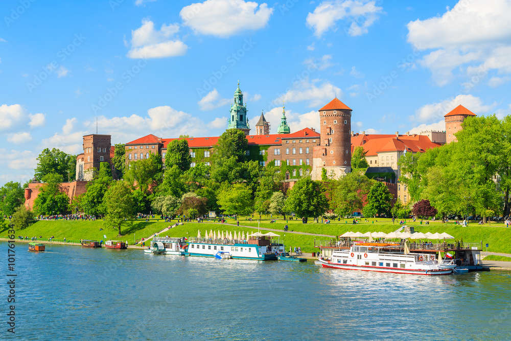 A view of Wawel castle located on bank of Vistula river in Krakow city, Poland