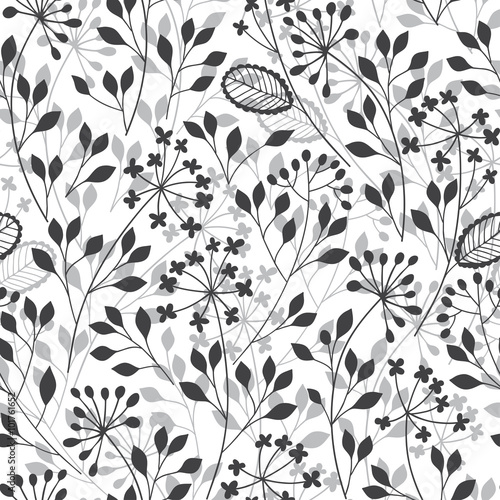 Abstract floral background. Seamless monochrome pattern.