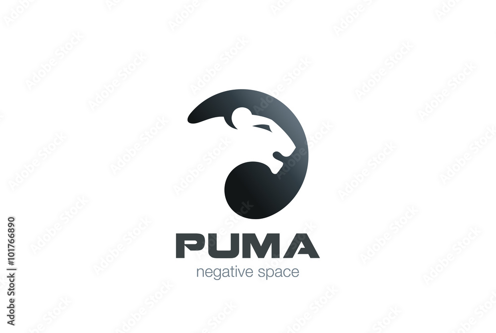 Wild Puma Logo design vector negative space Animal Logotype icon Stock  Vector | Adobe Stock
