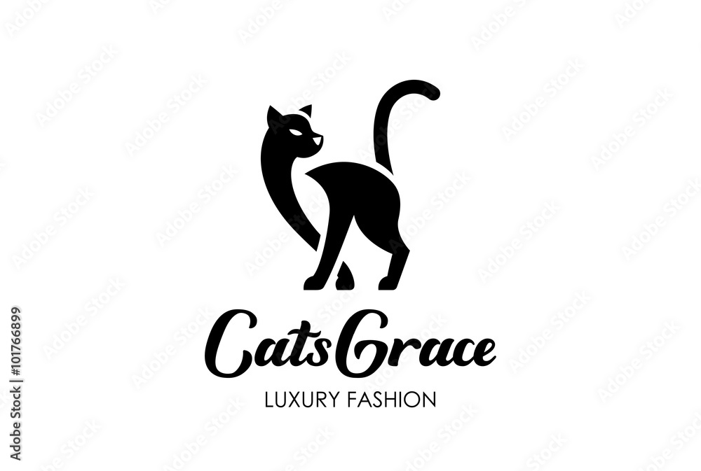 Cat Silhouette Logo design negative space. Home Pet Logotype