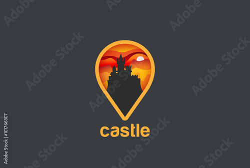 Map Geo Locator Castle Logo vector. Logotype navigation icon © Sentavio