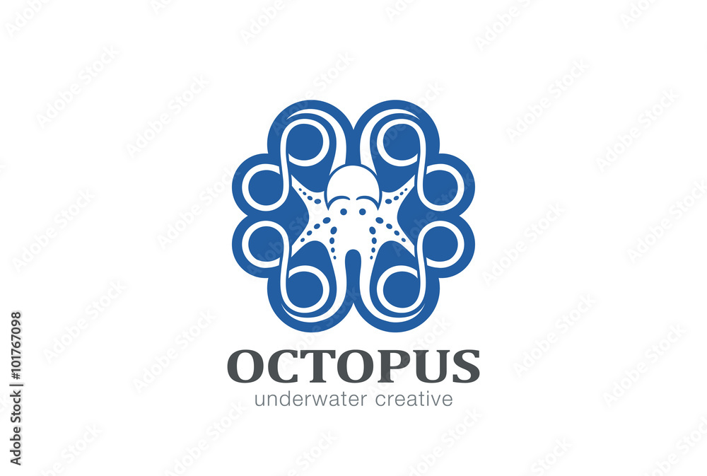 Octopus Star Circle shape Logo design. Seafood symbol icon Octopus Star Circle shape Logo design. Seafood symbol icon