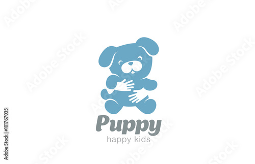 Toy Dog Embrace Logo design. Negative space icon. Puppy Home pet