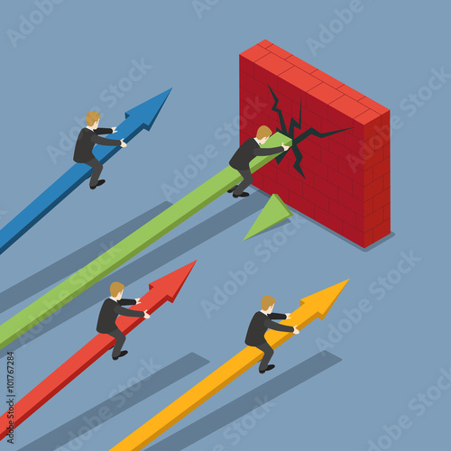 Concrete wall market arrow business flat 3d vector isometric