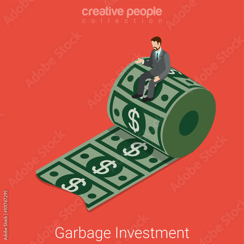 Garbage waste investment money dollar flat 3d vector isometric