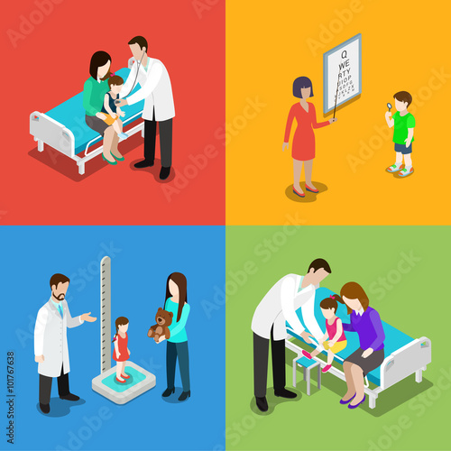 Medicine pediatrician children doctor hospital vector flat 3d